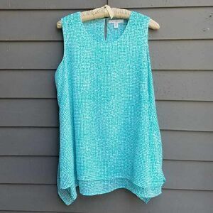 Fever Turquoise White Sleeveless Top with Longer Sides Size Large